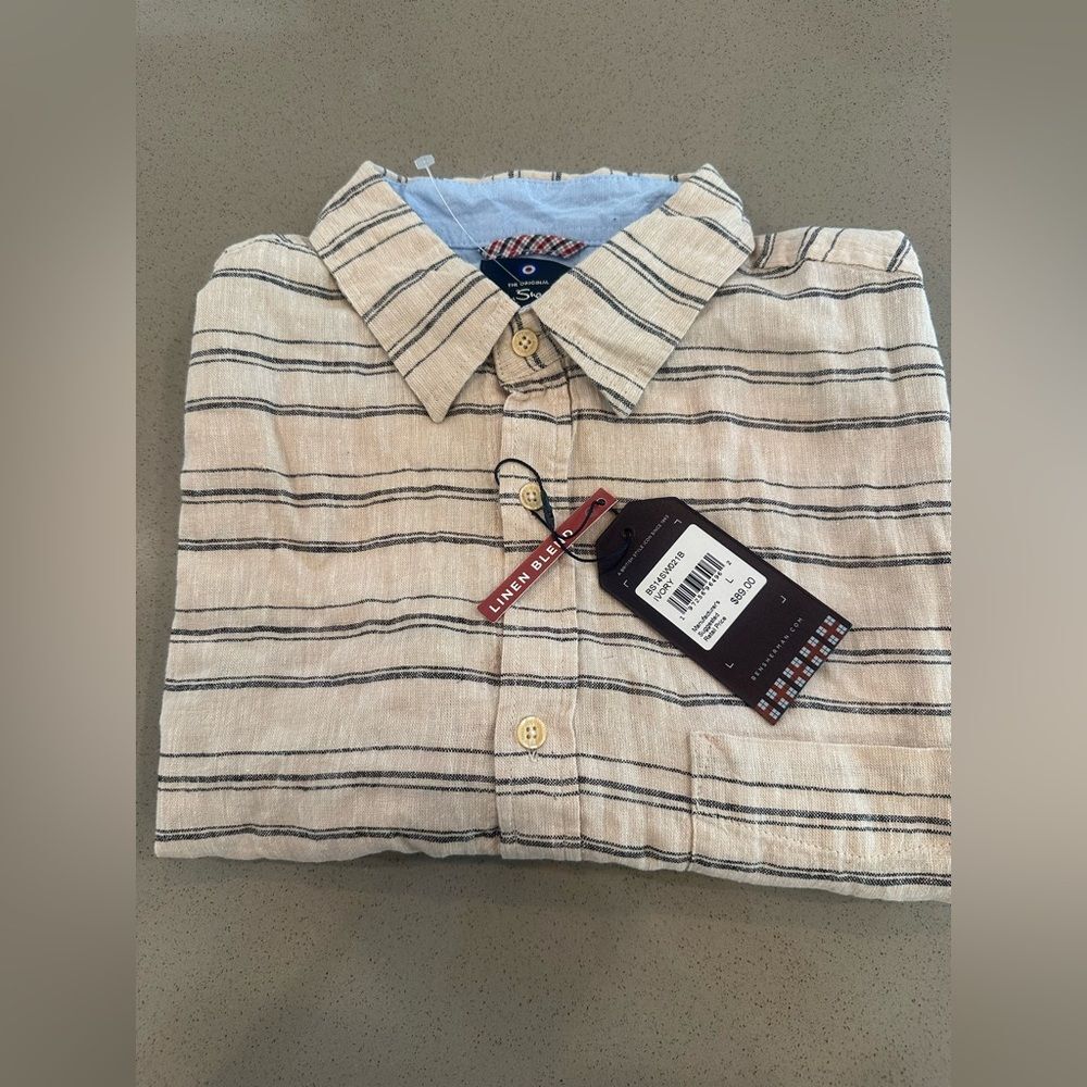 Brand New With Tag! Ben Sherman Linen-Blend Short Sleeve Button up Shirt Size L - Picture 3 of 9